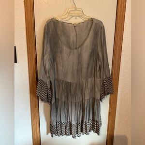 Kori Gray Tunic with Patterned Sleeves